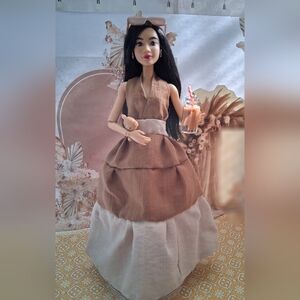 Elegant Brown and Cream Layered Dress For 11.5 Inch Doll